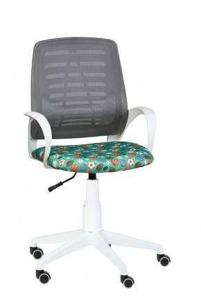 Кресло Ирис WHITE сетка W-02 (серая)/ ткань Т58 (мячики на зеленом) (подлокот.084) белая крестовина в Надыме - nadym.mebel-tymen.ru | фото