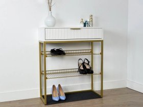 Обувница Вельвет белое дерево/белый матовый/золото в Надыме - nadym.mebel-tymen.ru | фото