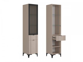 Шкаф однодверный (со стеклом) Рич кашемир/фрапучино матовый/черный в Надыме - nadym.mebel-tymen.ru | фото