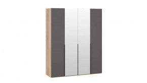 Шкаф для одежды (580) с 2 глухими и 2 зеркальными дверями «Порто» Яблоня Беллуно, Графит софт в Надыме - nadym.mebel-tymen.ru | фото