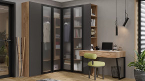 Спальный гарнитур «Порто» №5 Яблоня Беллуно/Графит софт/Стекло сатин черное в Надыме - nadym.mebel-tymen.ru | фото