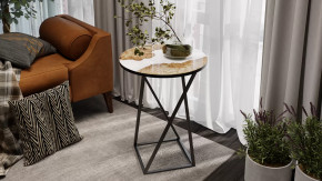 Стол журнальный ДП 1-03-05 исп. 2 Черный, Стекло с рисунком Слэб белый в Надыме - nadym.mebel-tymen.ru | фото